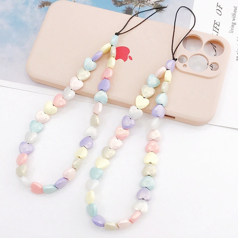 Yilian New Colorful Matte Love Chain Bead Colored Phone Hanging Release Rope Anti Fall Wrist Strap