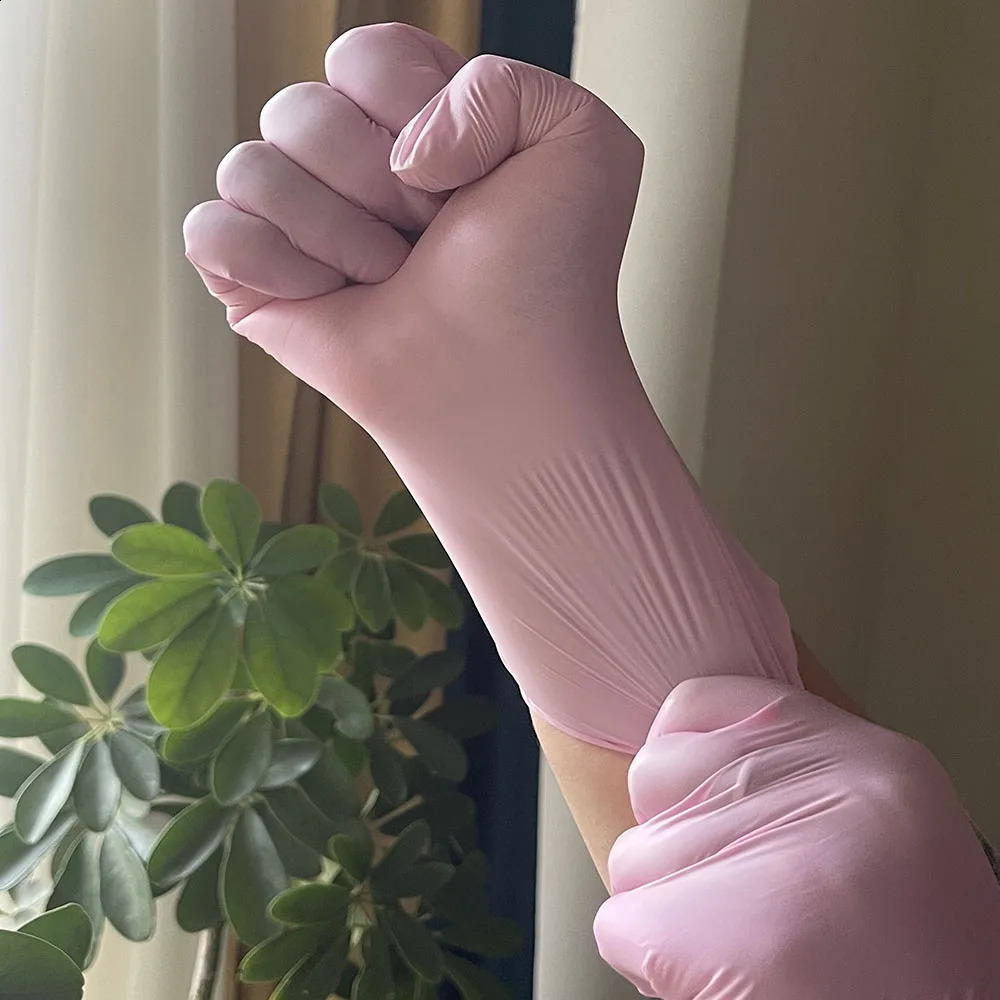 1005020PCS Light Pink Disposable Nitrile Gloves Waterproof Antistatic Durable For Kitchen Cooking Tools 240904