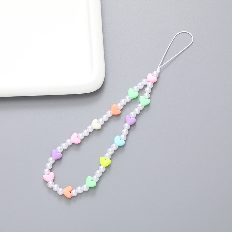 Beaded chain candy colored teddy bear bow mobile phone case hanging ornament anti fall hand rope for women