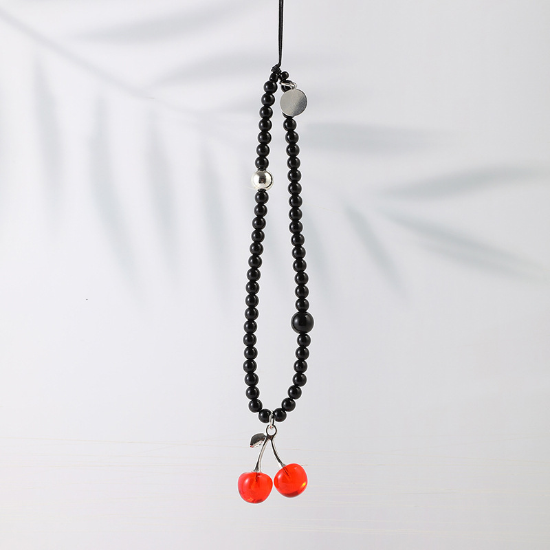 Ins niche new red cherry pendant bead CCD camera mobile phone rope luggage keychain hanging chain