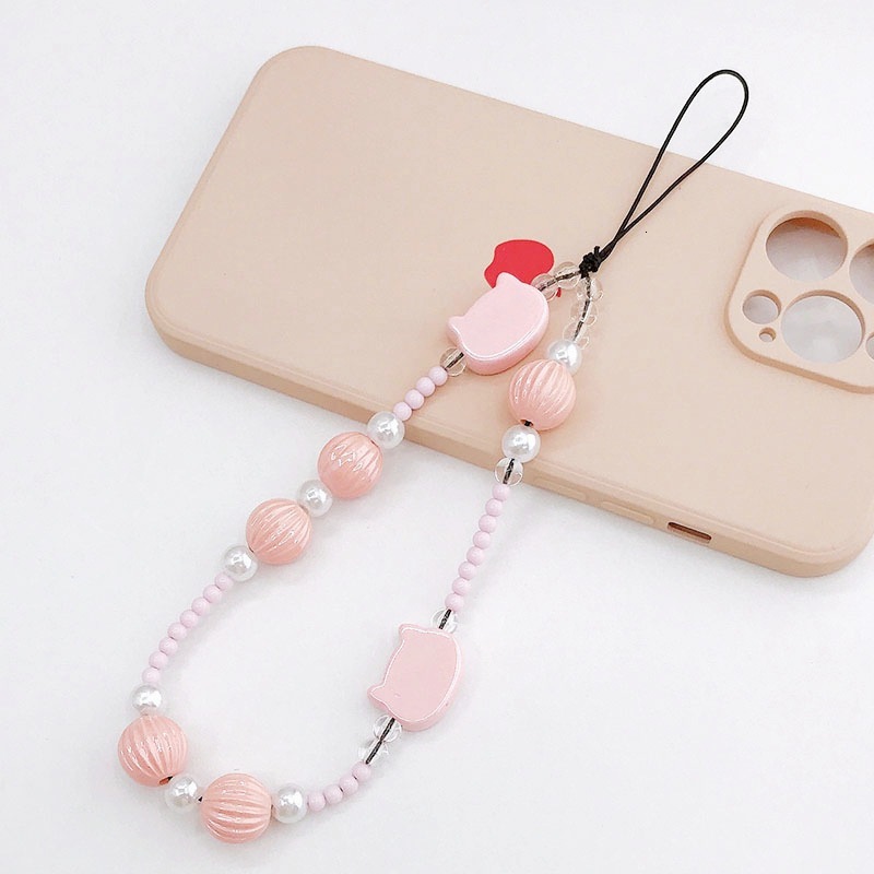Yilian Creative Pearl Cat Head Chain Pumpkin Beads Hanging Anti Drop Hand Rope Phone Case Pendant Female