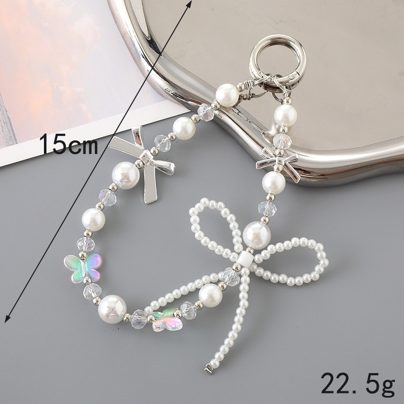 Ins new pearl bow bead case keychain pendant wrist strap phone lanyard accessory