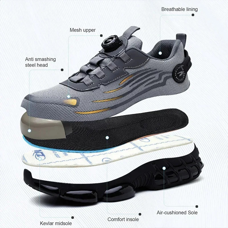 Rotating Button Safety Shoes Men Anti-smash Anti-puncture Work Shoes Fashion Men Sport Shoes Security Protective Boots Men 240902