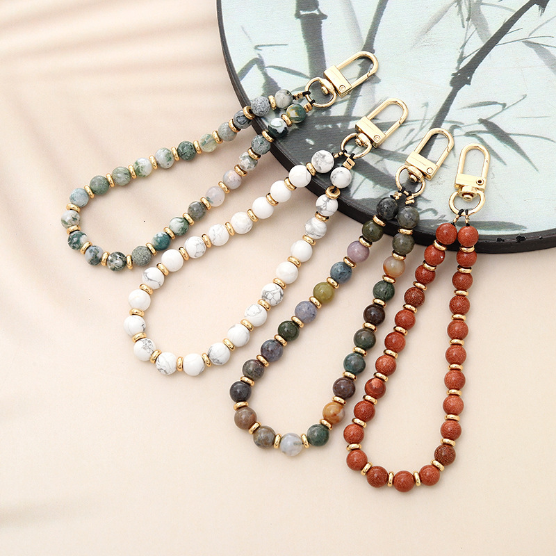 New natural stone bead pendant, new Chinese style white pine Shoushan tiger eye stone, mobile phone hanging rope and chain