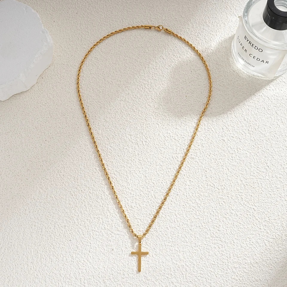 Stainless Steel Minimalist Cross Pendant Necklace in Gold for Men and Women 4