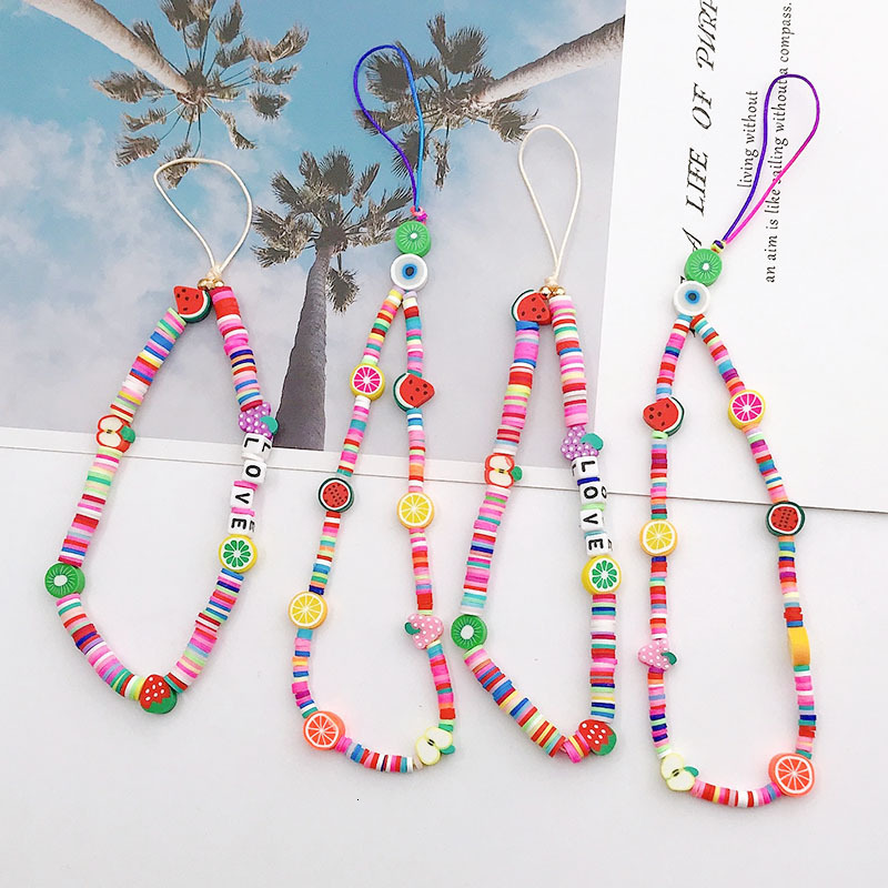 Yilian New Fruit Chain Handmade DIY Soft Ceramic Letter Beaded Rope Anti Loss Phone Case