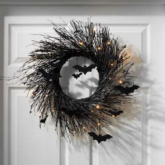 Black Bat Luminous Wreath Halloween Front Door Wall Decoration Pendant Accessories
