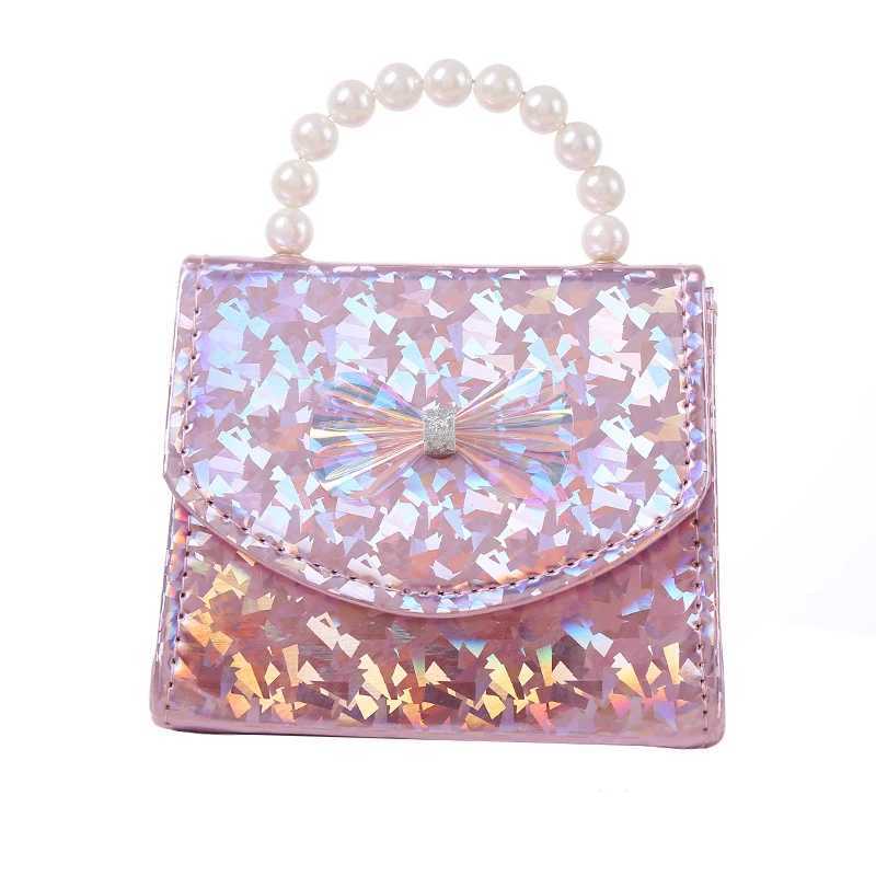 Childrens little perfume new bag lovely princess shoulder bag glittering sequins backpack bow handbag pearl girl cross body bag W240906