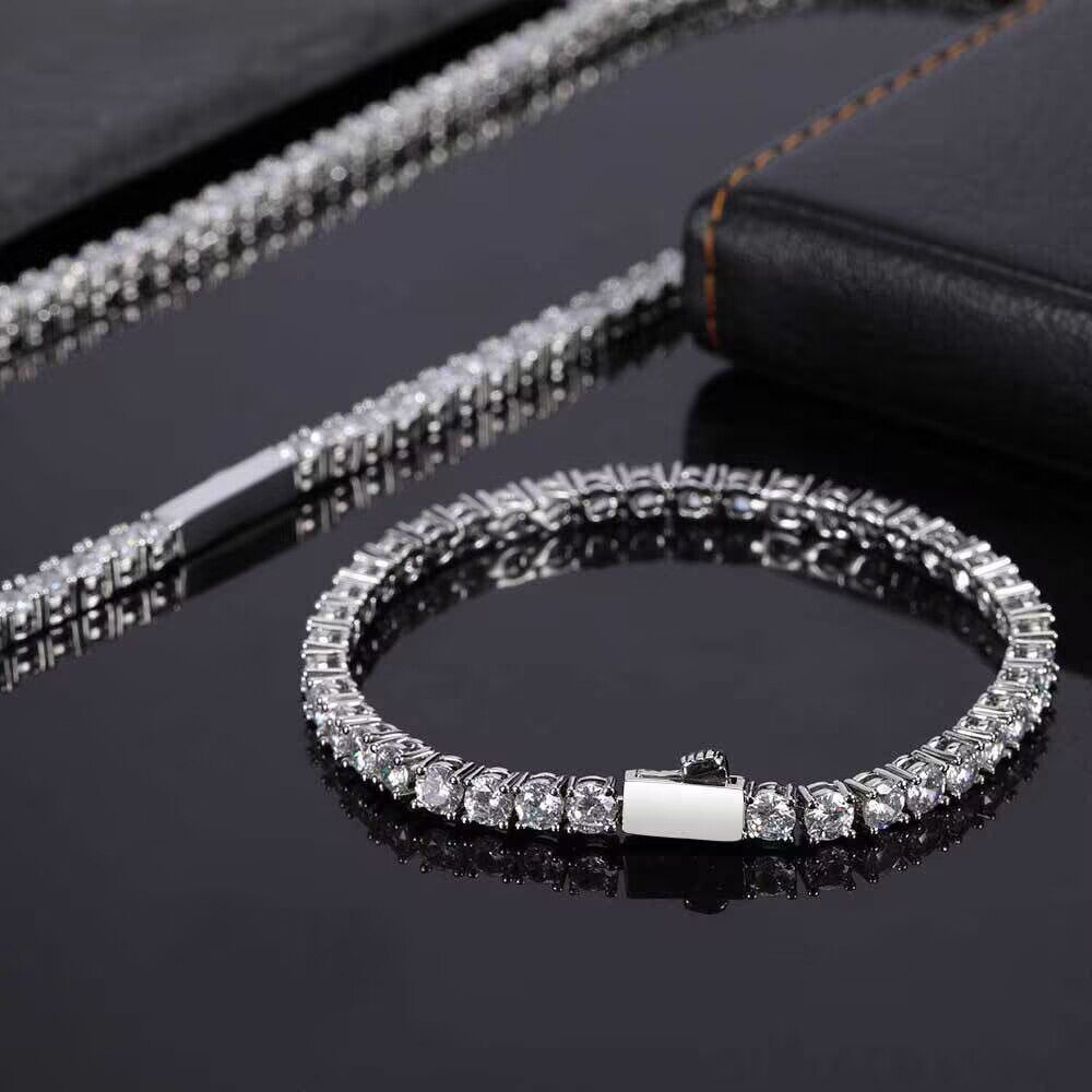 Dia Cuban for Men & Women Sterling Sier VVS Iced Out Moissanite Tennis Bracelet 3mm, 4mm, 5mm - 7-9 Inch Hip Hop Chain