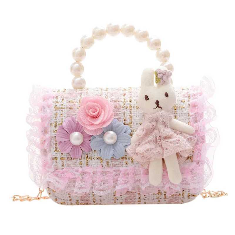 Girl Cross Body Bag Princess Pearl Handbag Cartoon Cute Rabbit Chain Shoulder Messenger Bag Childrens Accessories Coin Bag W240906
