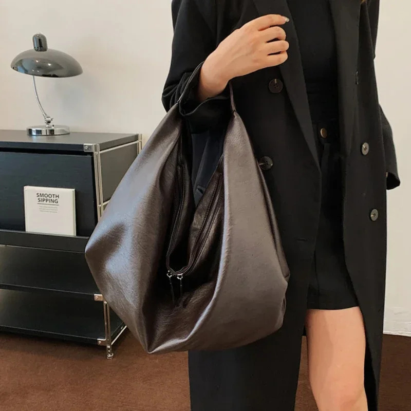 2025 NEWS Big Black Shoulder Tote Bags for Women Large Hobo Shopper Solid Color Quality Soft Leather Crossbody Handbag Lady Travel Bag
