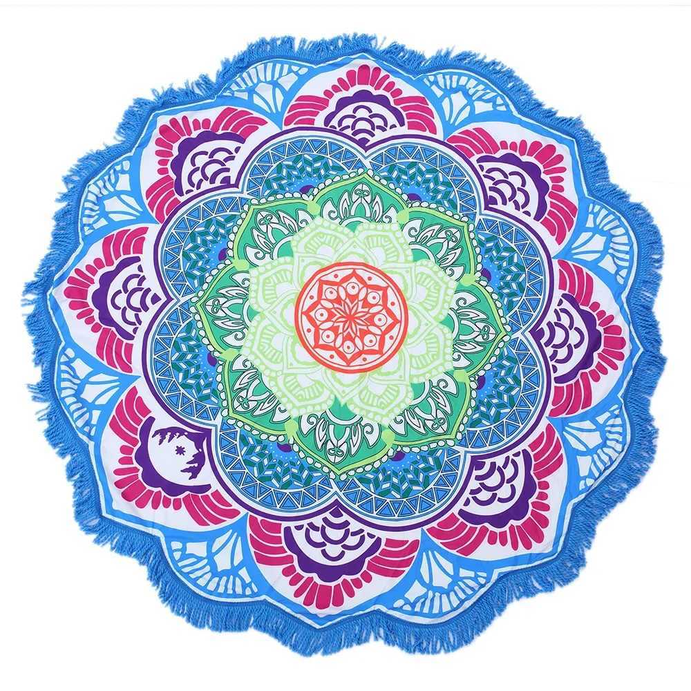 Yoga Mat Chakra Beach Towel Tassel Toalla Mandala Tapestry Sunblock Round Covering Bath Towel Lotus Bohemia 150cm W240906