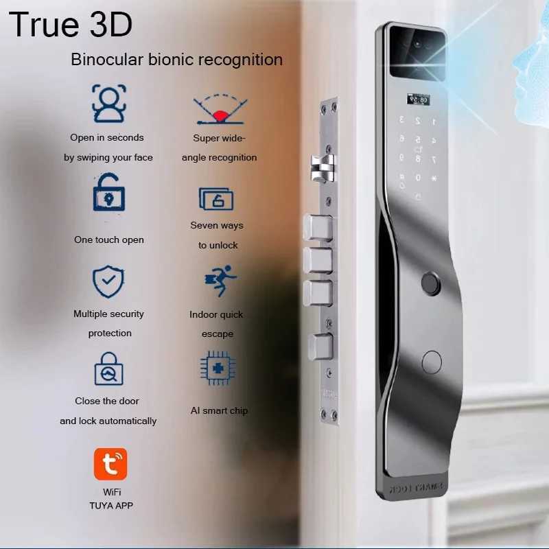 H7 Smart Door Lock 3D Facial Recognition Smart Home Door Lock WiFi Digital Electronic Lock WiFi Camera Rfid Card CL240907