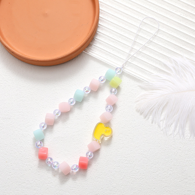 Sweet and cool style bow bead mobile chain, colorful mixed color phone case, anti drop pendant, wrist strap hanging accessory