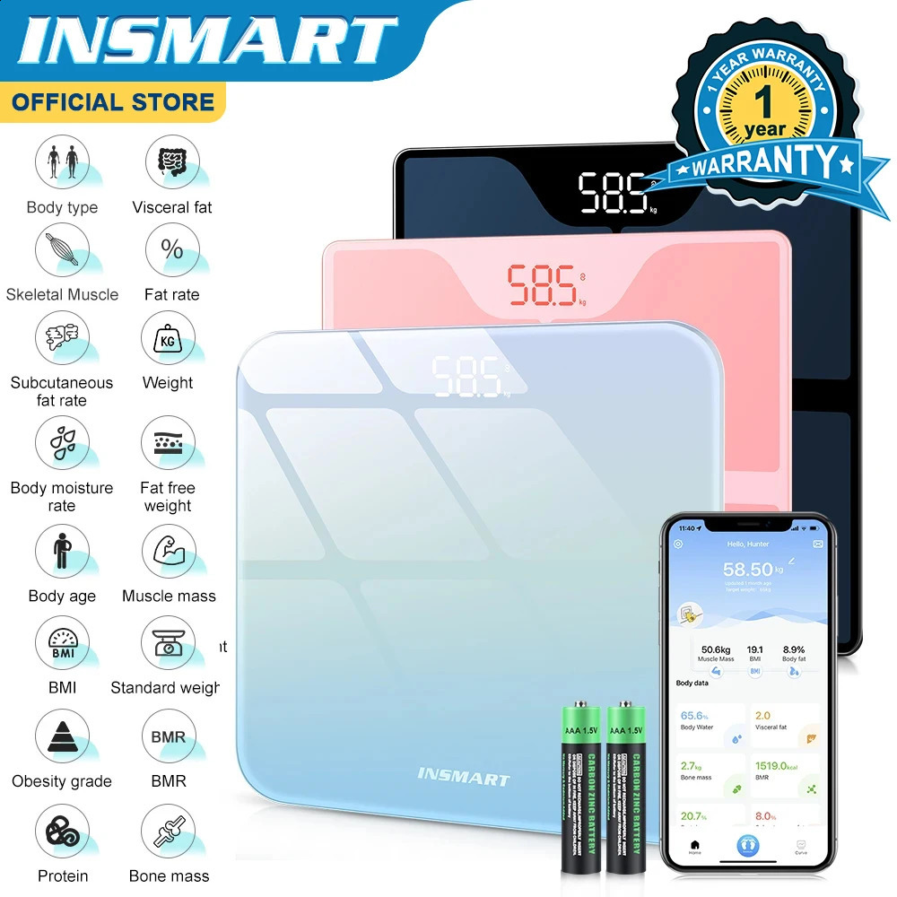 Insmart Bathroom Scale Digital Body Fat 180KG BMI Biological Impact Balance Weight Intelligent 240906