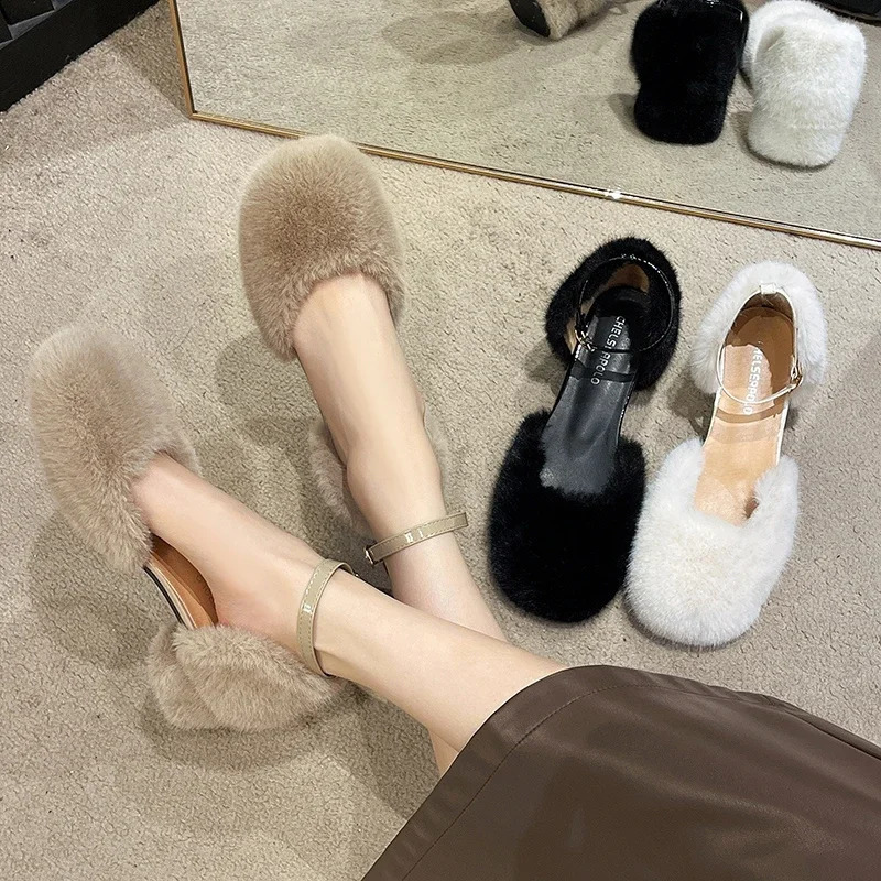 2024 Platform Heels ed Pumps Chunky Sandals Velvet Shoes Women Latest Increasing Height Round Toe Hollow Fashion Block 240904