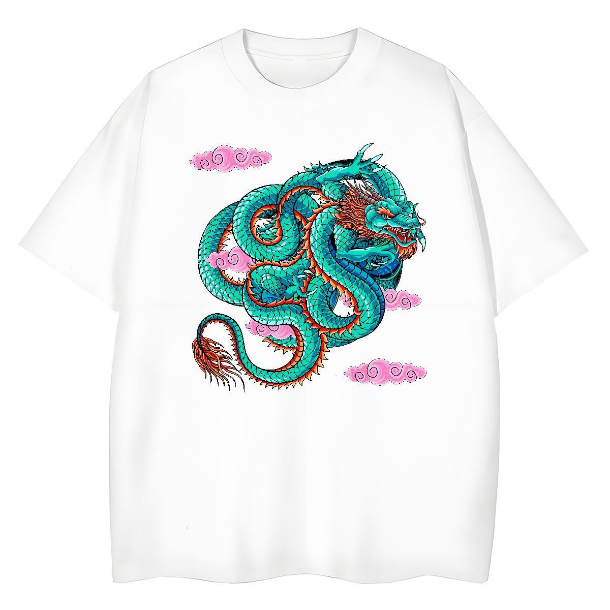 2024 Casual T Shirt For Woman 100% Cotton 230g O Neck Short Sleeves Street Wear dragon Unisex Tshirts Loose Custom Cartoon Tee Shirt