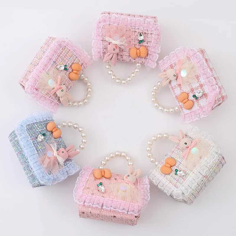 Girls childrens bag bow cartoon lace childrens bag boutique fashion pearl handbag fashion chain cross body girls bag W240906
