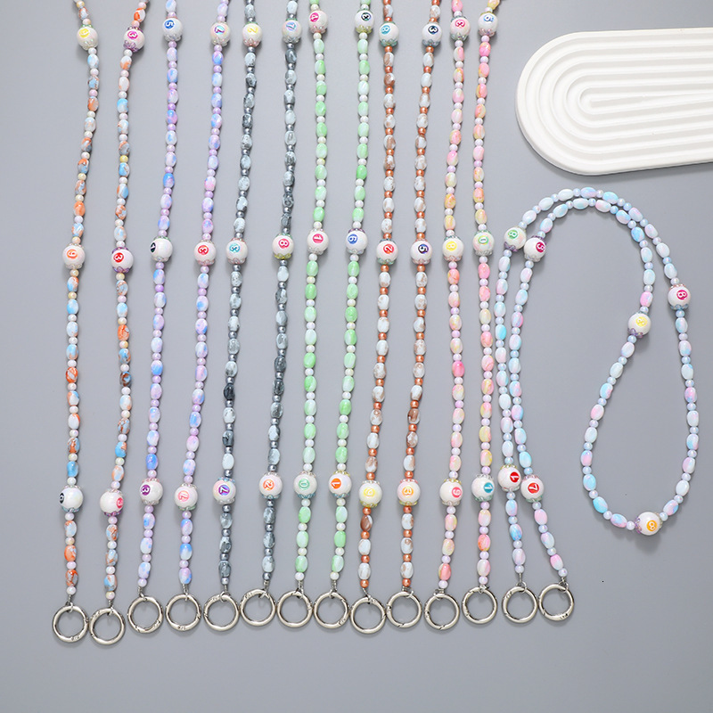Yilian new flower crystal digital acrylic bead crossbody chain, long mobile phone hanging rope for women
