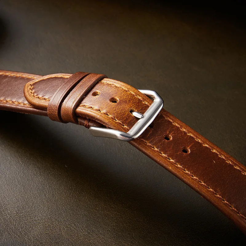 Hand-crafted Italian double-sided leather strap Vintage Oil waxskin color-changing brown Grey watch strap 18/19/20/21/22mm 240906