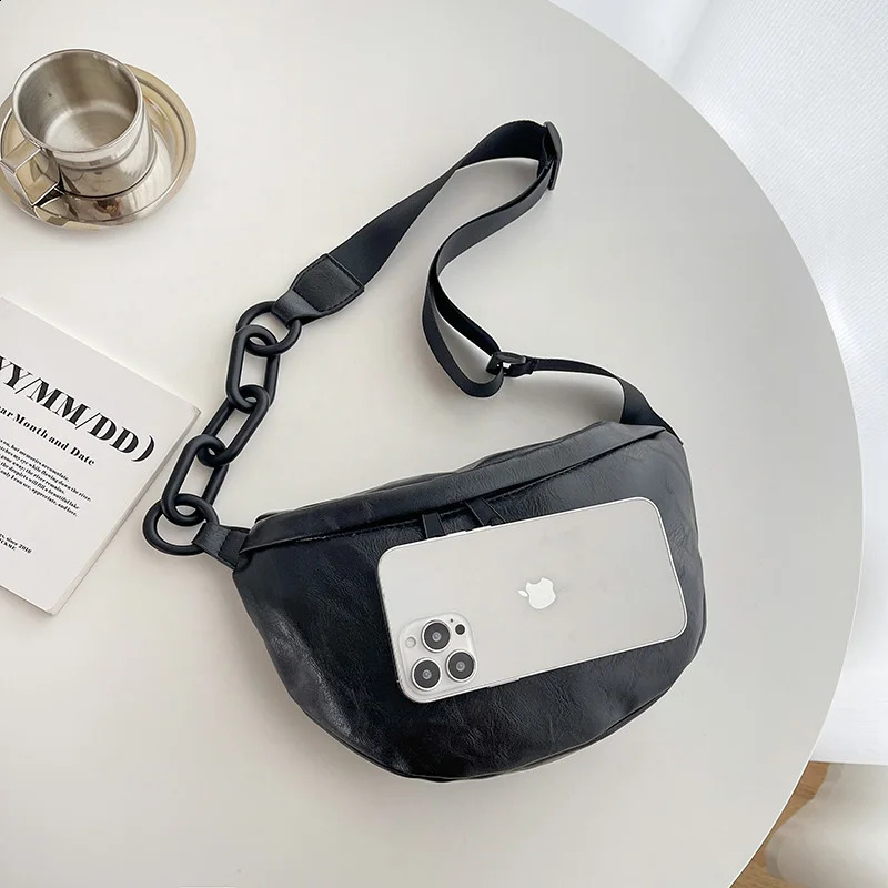 Soft PU Leather Waist Bag Women Quality Fanny Pack Thick Chain Shoulder Crossbody Chest Fashion Belt Bags Purses Packs 240906ZY