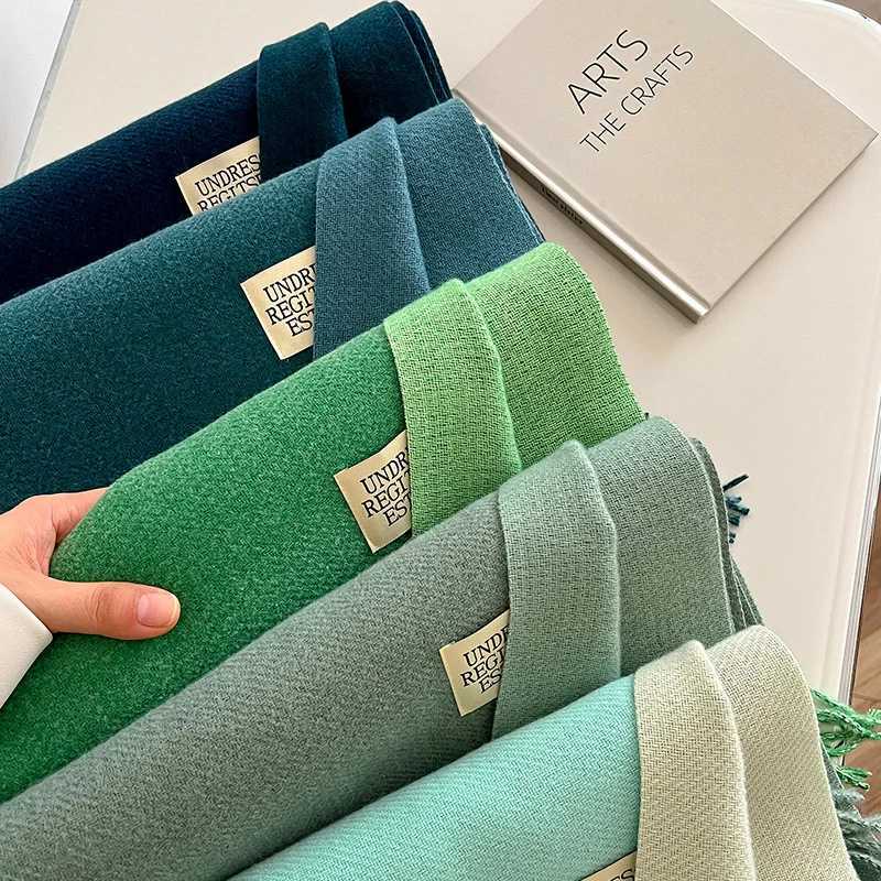 Double sided winter cashmere scarf warm and cozy Pashmina shawl bag tassel womens blanket Echape Bufanda headscarf size 31 X241017