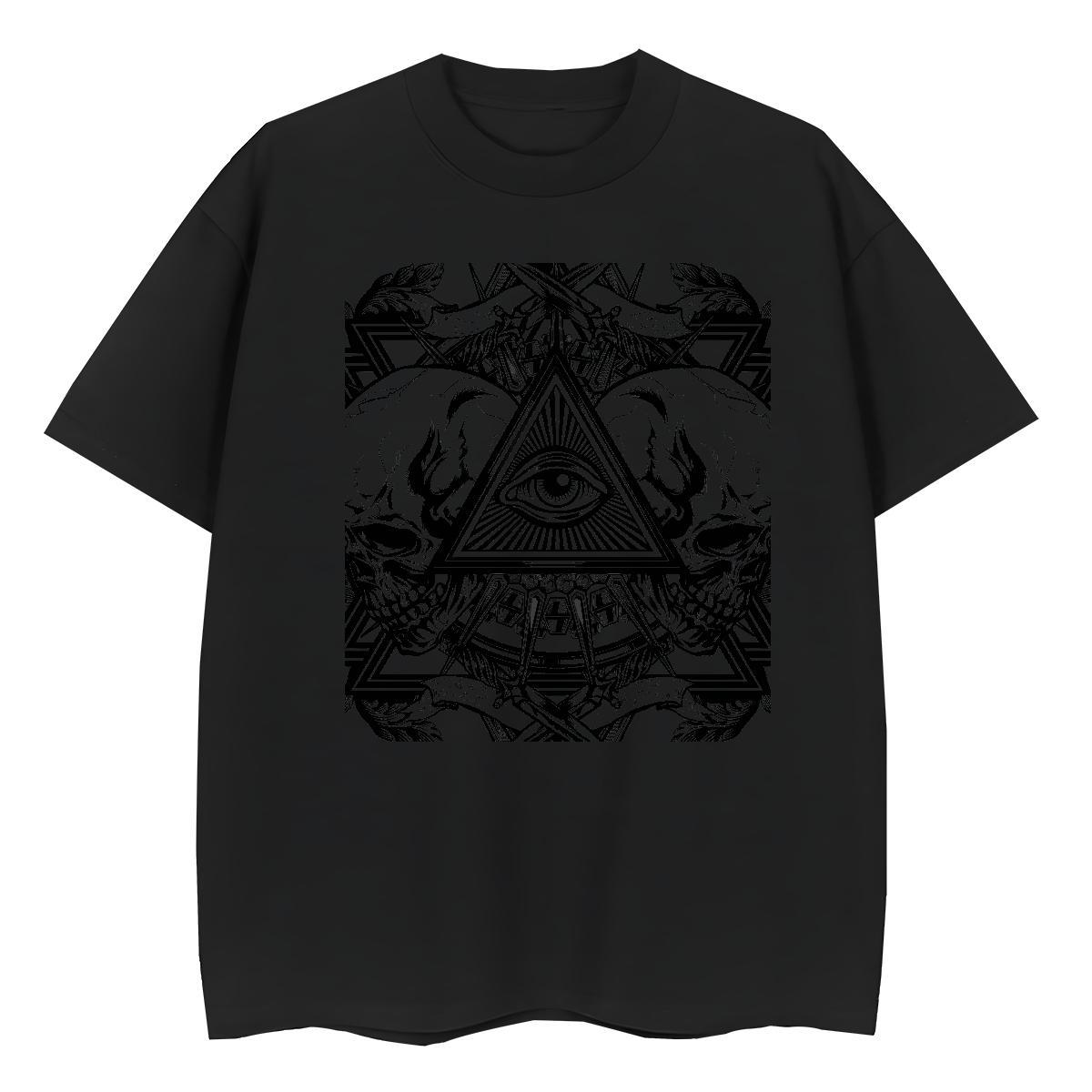 2024 Casual T-Shirts for Women 100% Cotton 230g Round Neck Short Sleeve High Street Hip Hop eye of the devil Women Tees Wholesale Cartoon Floral Print