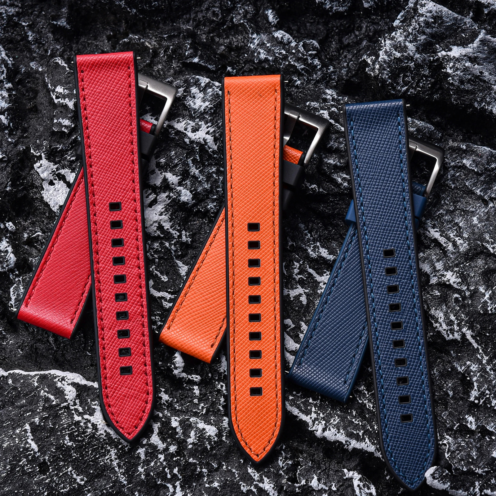 Premium Quality Fluoro Rubber Leather Watch Band 20mm 22mm Hybrid Leather FKM Watch Strap Quick Release Wristband For Mens Watch 240906