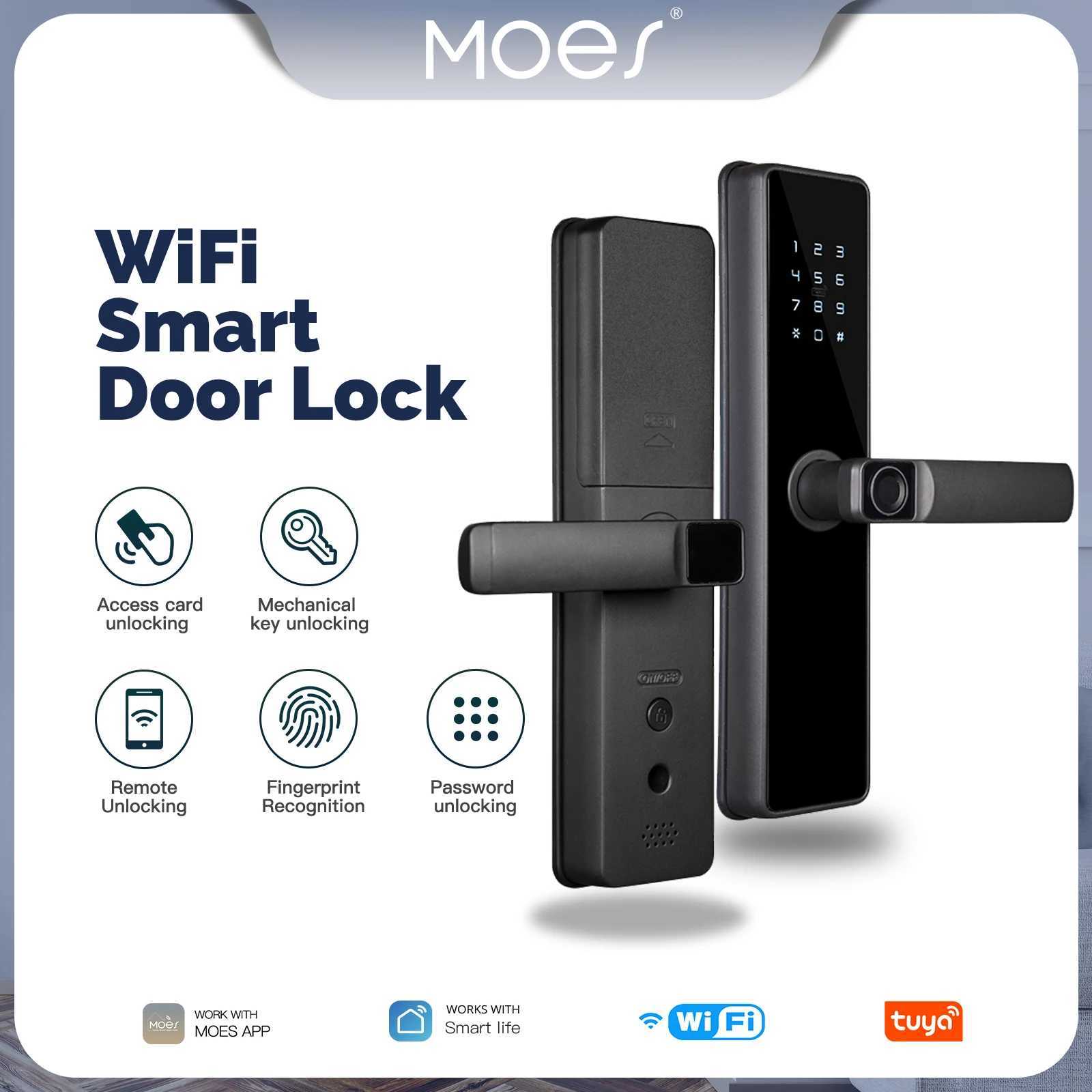 WiFi smart door lock indoor password fingerprint remote unlock key card tamper proof alarm battery power supply temporary charging CL240920