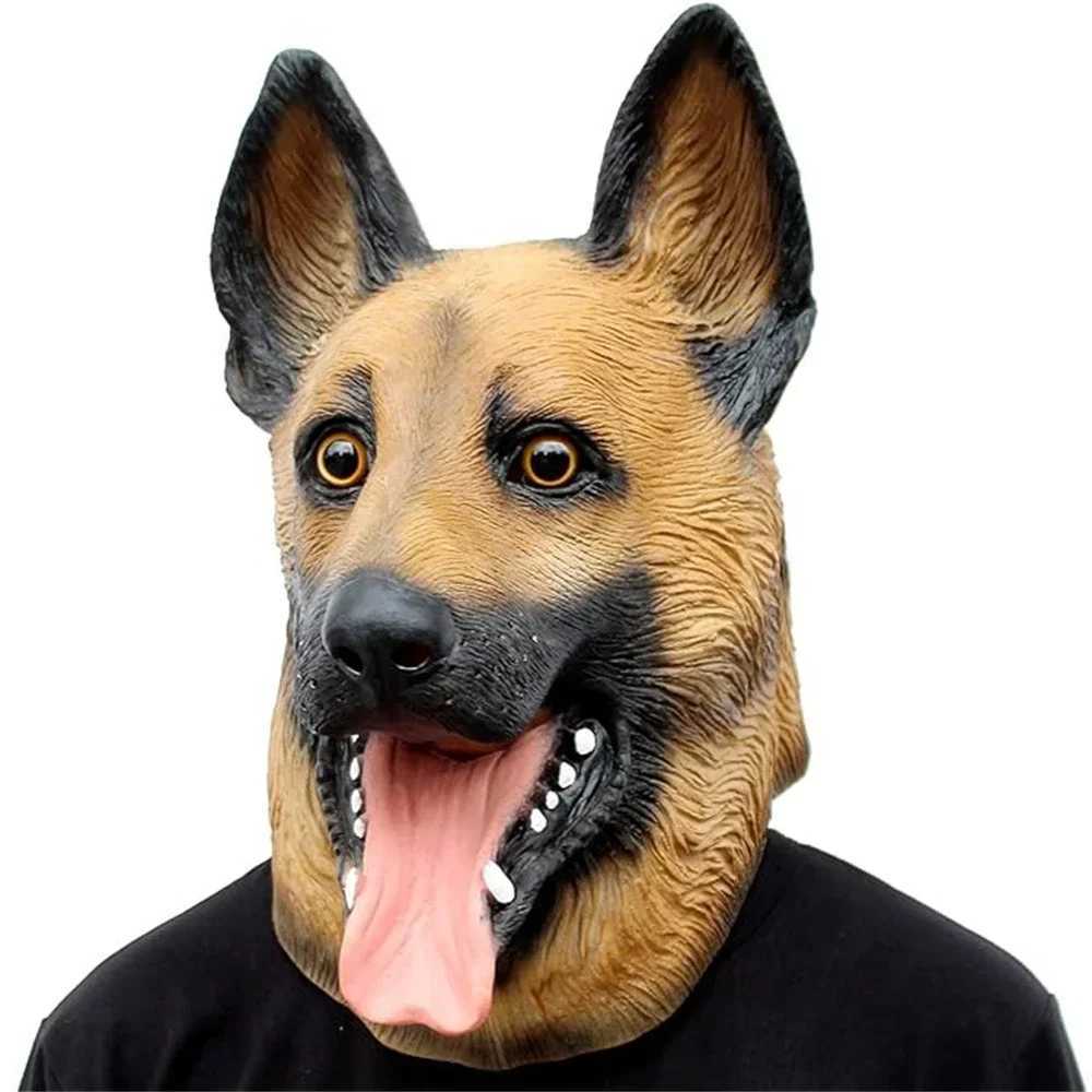 German Shepherd Mask Halloween Party Cosplay Animal Costume Sheepdog Dog Head Masks Funny Realistic Animal Full Head Latex Mask M240906