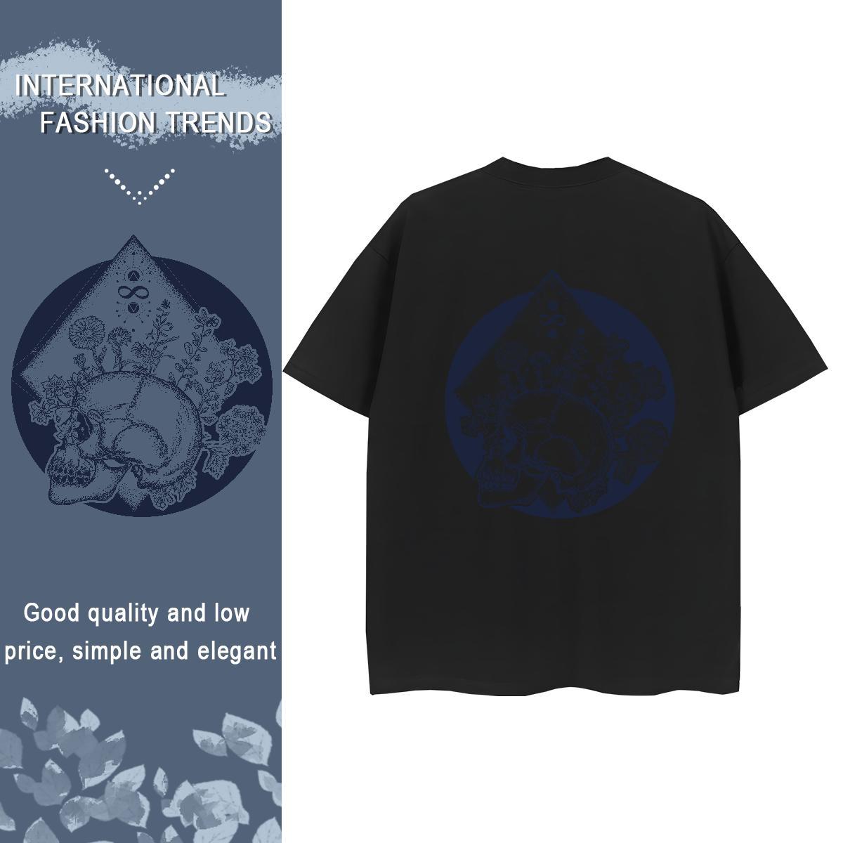New Women T Shirts 230g 100% Cotton Short sleeve Soft Beach skull Couples T Shirts Unisex Cartoon Print Tops Tees