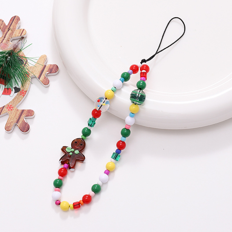 2023 New Chain Phone Case Hanging Rope Christmas Tree Pendant Short Wrist with Gingerbread Man Decoration