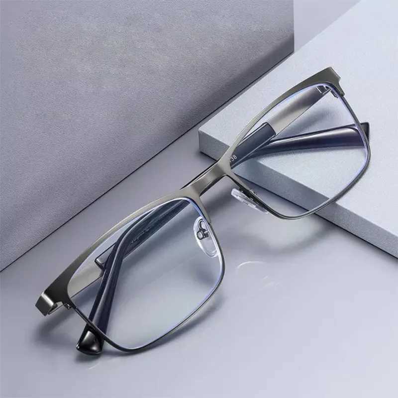 Commercial reading glasses mens metal square frame Presbyterian glasses grade+1.0 to+3.0 anti blue light glasses W240906