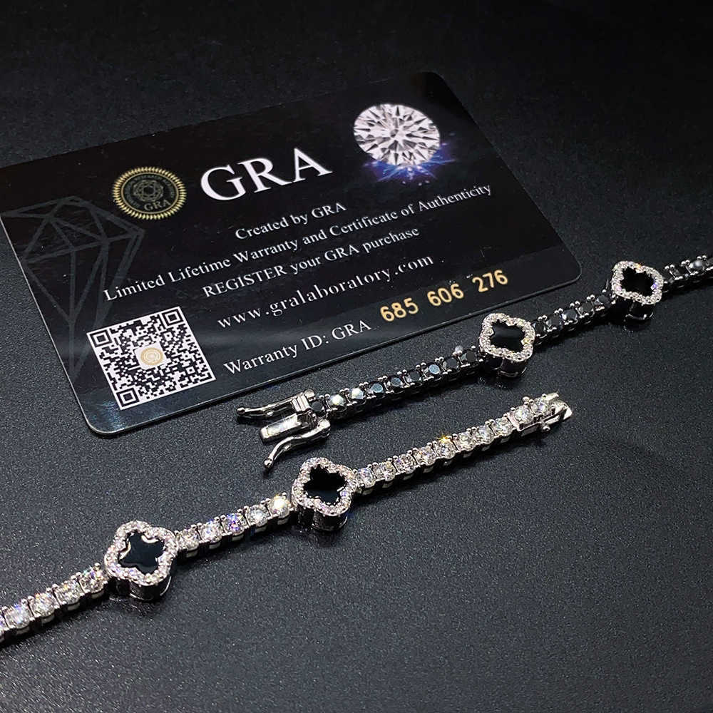 Fine Jewelry Four Leaf Clover White Gold Plated Jewellery Sterling Sier Charm Moissanite Tennis Bracelet