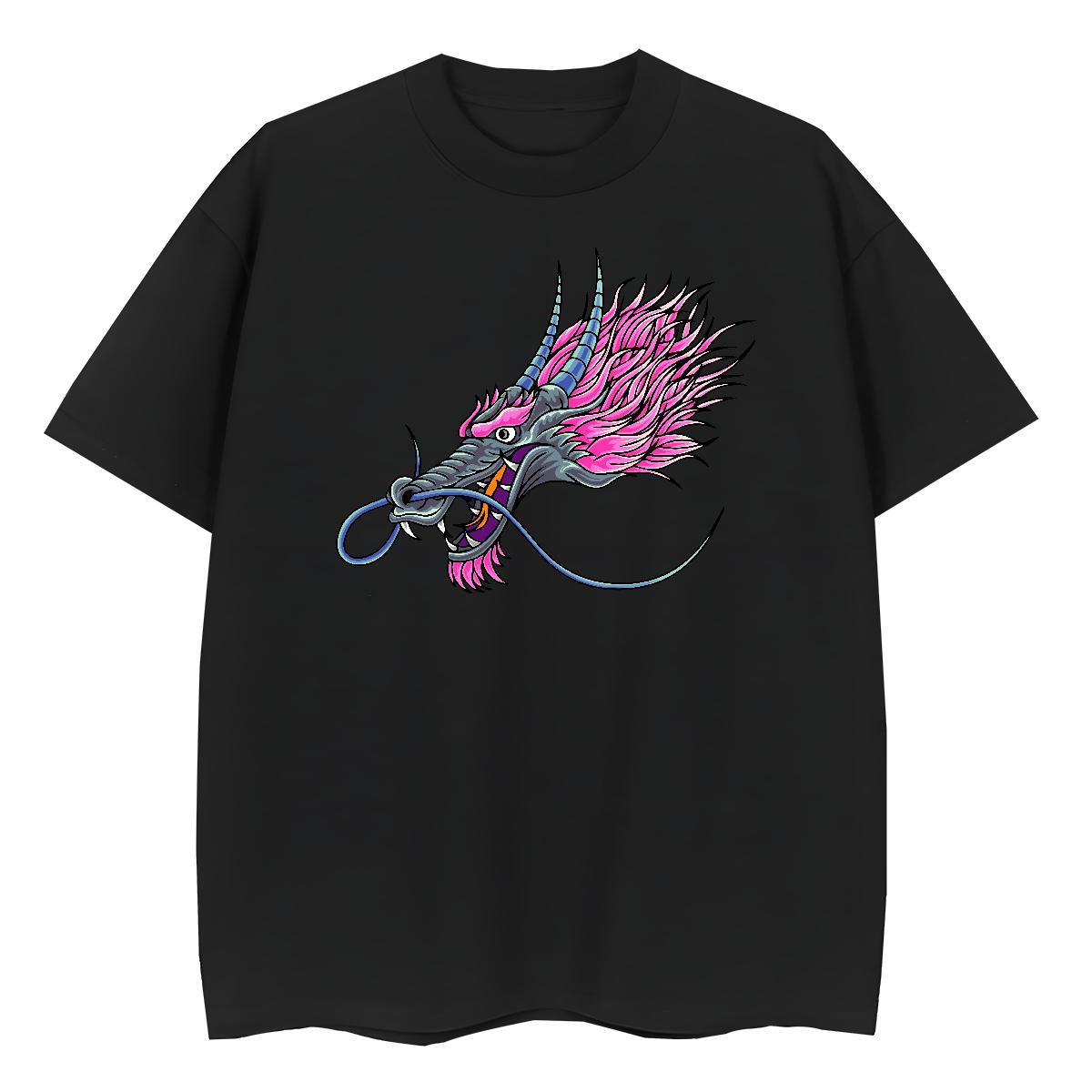 2024 DIY T shirt 100% Cotton 230g Breathable Home Outdoor dragon Couples T Shirts Female Anime Tees
