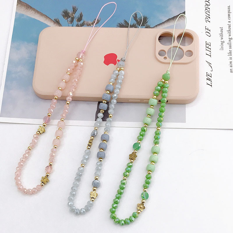 New mobile phone lanyard, colorful crystal phone chain, handmade bead phone case, beauty decoration pendant