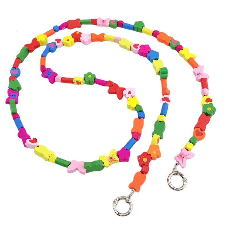 Yilian new colorful wooden bead butterfly diagonal cross phone case hanging chain shoulder strap pendant decoration
