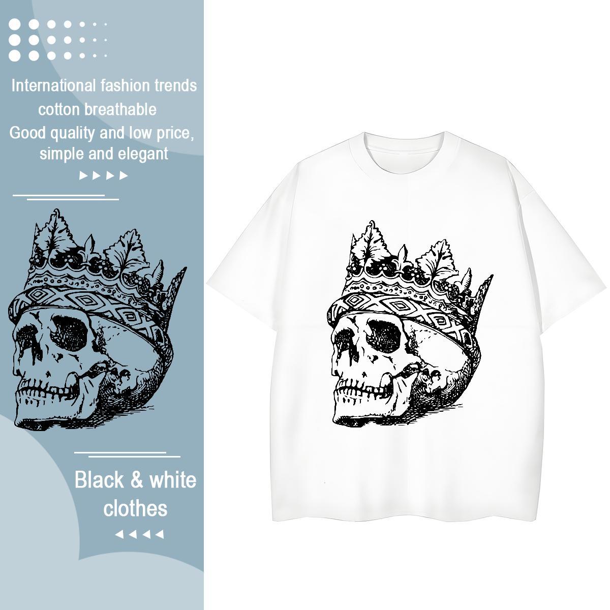 TOP Quality Womens T Shirts 230g 100% Cotton Breathable Daily Wear skull Woman Tshirt Wholesale Floral Print Tees