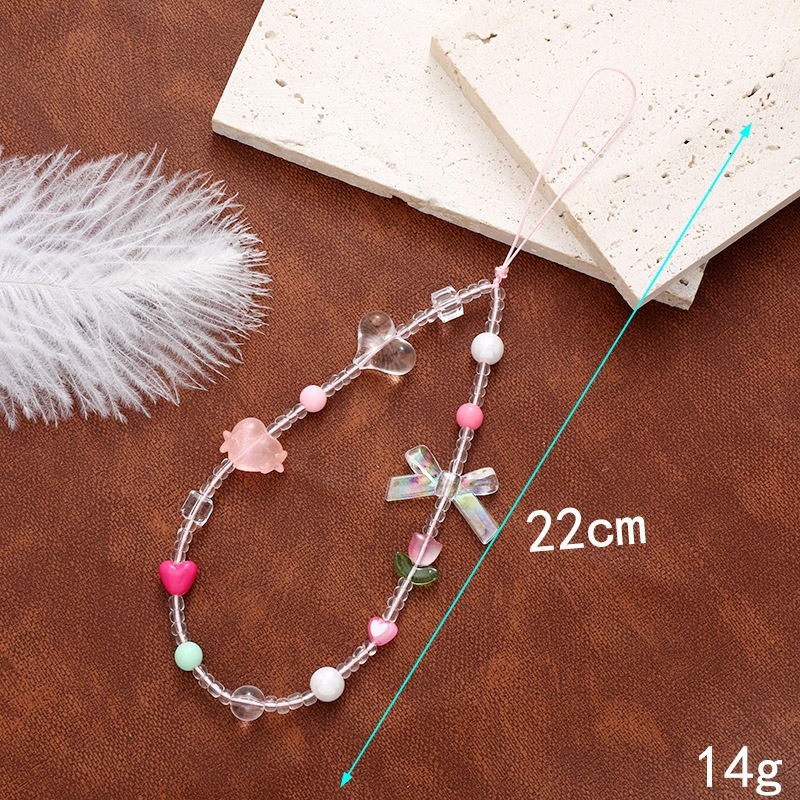Korean Instagram Style New Love Beaded Chain Phone Keychain Earphone Case Cord Pendant Female