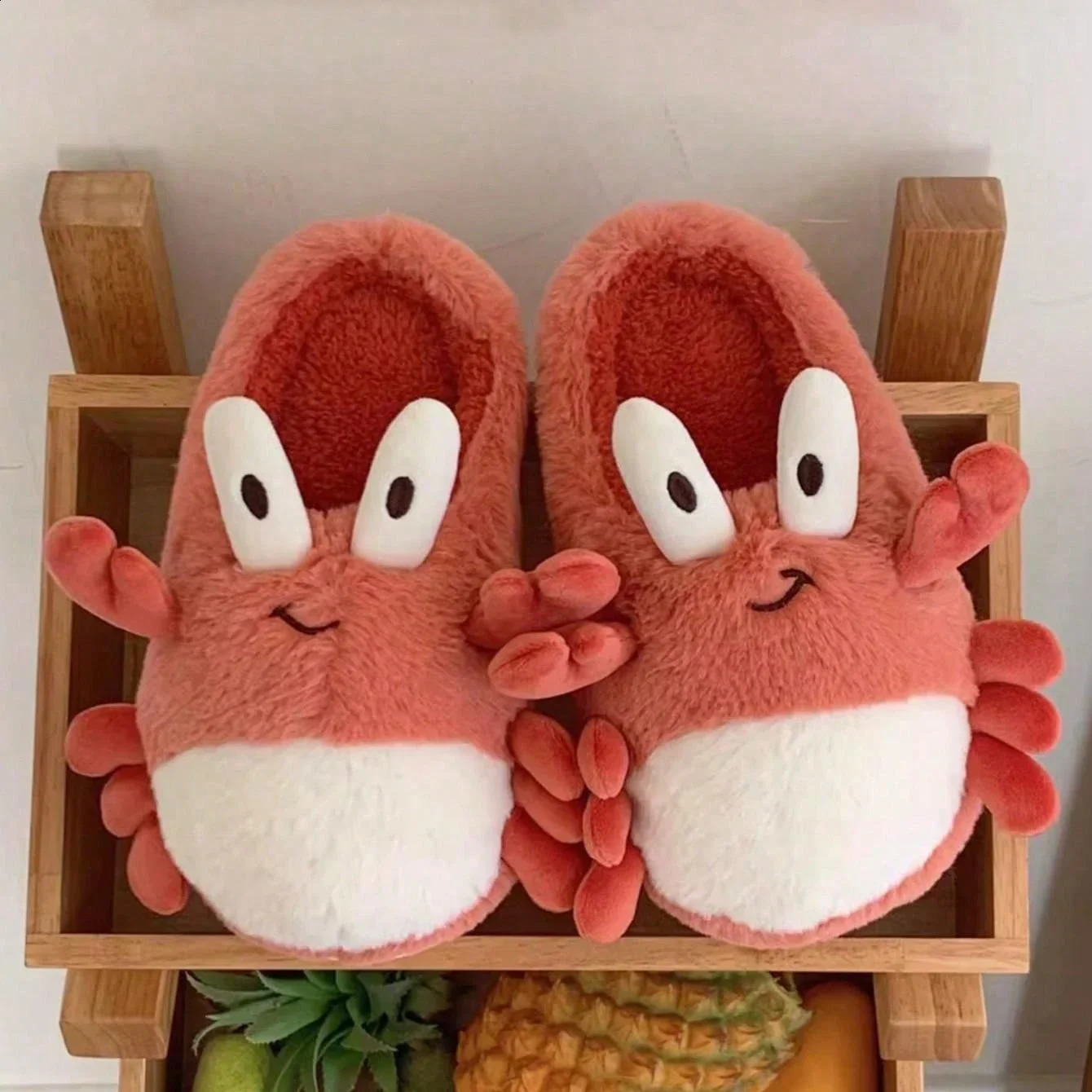 Cute Crab Winter Women Slipper Soft Heel Platform Fur Warm Indoor Comfortable Home Fluffy Home Slippers 240904