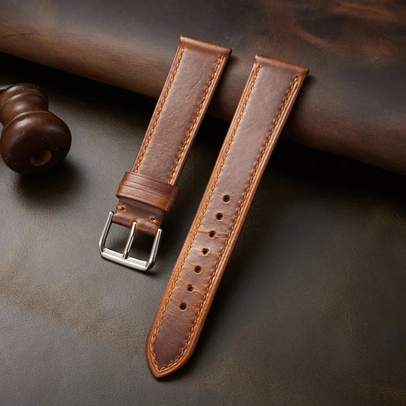 Hand-crafted Italian double-sided leather strap Vintage Oil waxskin color-changing brown Grey watch strap 18/19/20/21/22mm 240906