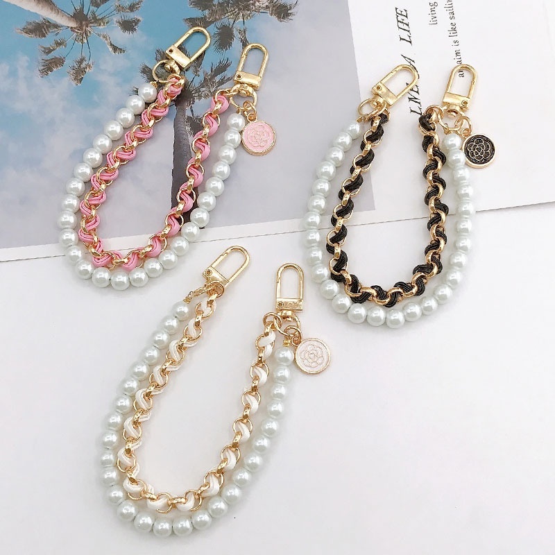 Yilian New Double Pearl DIY Phone Case Jewelry Accessories Metal Piercing Leather Handheld Chain