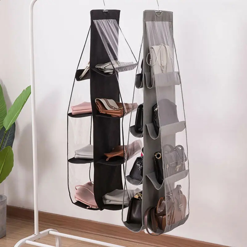 6/8 pocket shelf handbag transparent hanging wallet handbag organizer storage rack wardrobe 240907