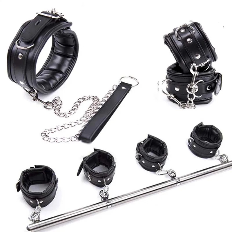 Stainless Steel Adjustable Spreader Bar Handcuffs Ankle Cuffs Bondage Set Sex Slave Restraints Dog Collar Sex Toys BDSM 240904