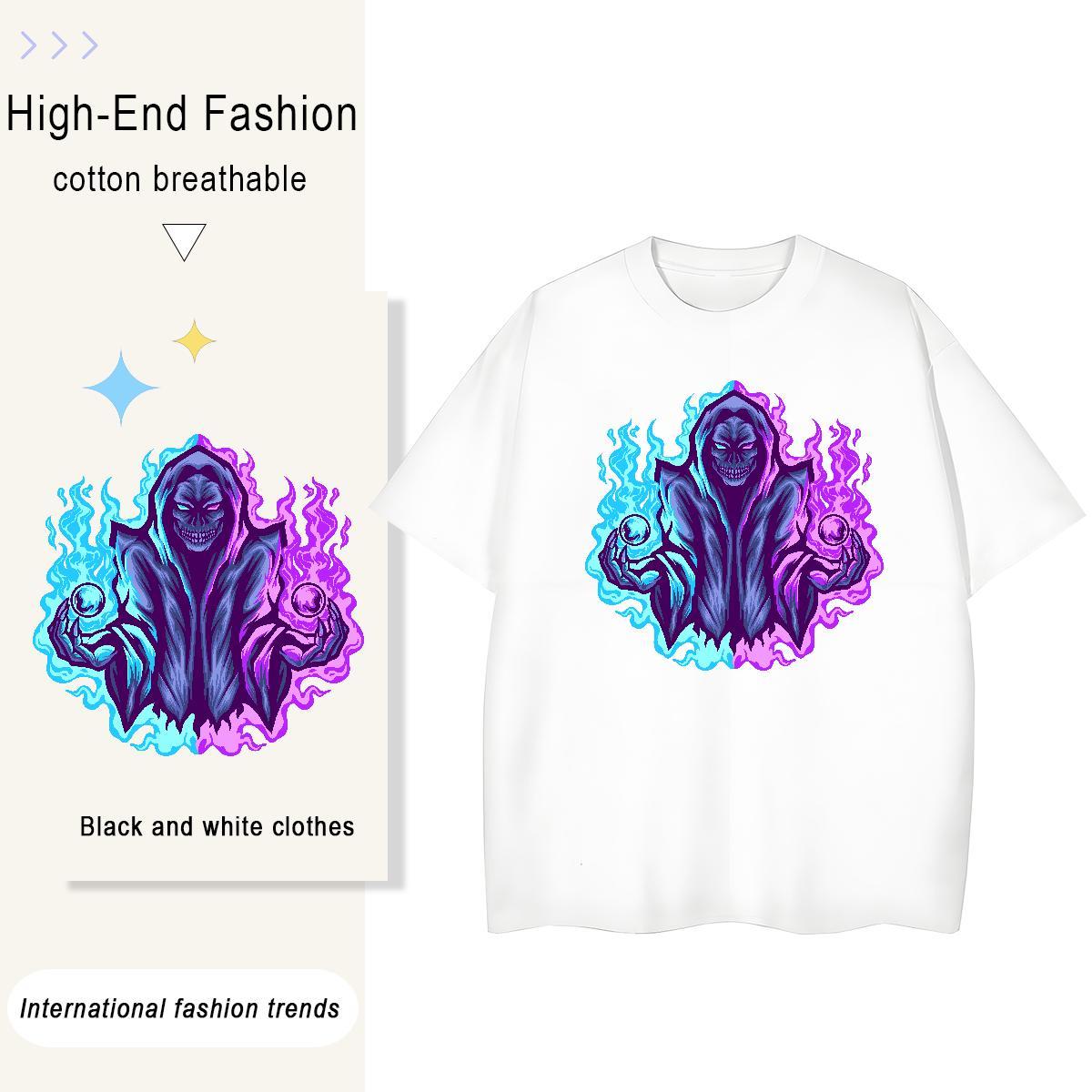 New Arrival T Shirts Women 100% Cotton 230g Breathable Short Sleeve Street Wear skull Tshirt for Man Woman Wholesale Cartoon Anime Tees Shirts