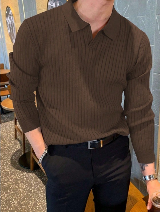 Mens sweaters and pullovers Men Ribbed Knit Solid Sweater Pullover for Men Polo Shirt