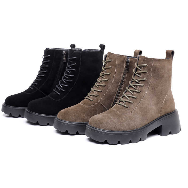 CMM Boots Womens Autumn and Winter British Frosted Cowhide Thick Soled Snow Boots Womens Large Thick Soled Short Boots