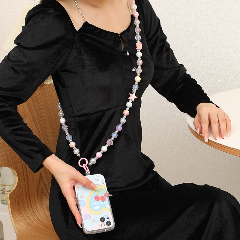 Korean version of cute hand-painted bead crossbody exquisite and fashionable bag chain, mobile phone hanging rope chain
