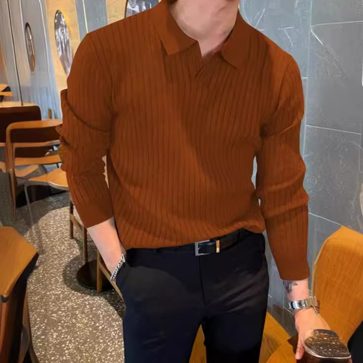 Mens sweaters and pullovers Men Ribbed Knit Solid Sweater Pullover for Men Polo Shirt