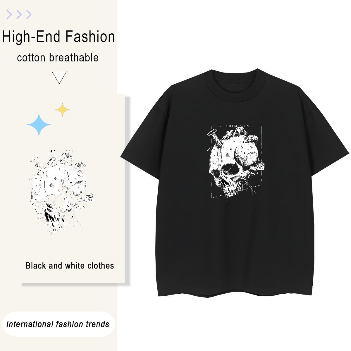 Fashion Casual Women T Shirts 230g Cotton O Neck Short Sleeves Street skull Unisex Tshirts Lady Cartoon Floral Printing Top Shirts